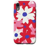 Red and Pink White Flower Retro Modern Boho Bohemian Pattern Carcasa para iPhone XR