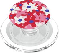 Red and Pink White Flower Retro Modern Boho Bohemian Pattern PopSockets PopGrip para MagSafe