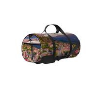 Red Beautiful Scenic Sight Little Town Sports Bag Tote Bag Bolsa de gimnasio impermeable con correa para el hombro Cremallera 2 bolsillos laterales para hombres y mujeres, bolsa de hombro de viaje y a