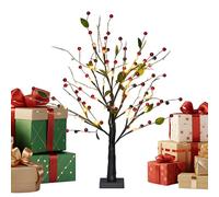 Red Berry Blossom Tree - Red Berry Blossom Tree with Lights | Christmas Decor with Led Lights | Festive Trees Table Centerpiece for Home Decorators Event Planners Apartment Living Room Bedroom