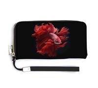 Red Betta Siamese Fighting Fish - Cartera larga de piel para mujer, tarjetero, bolso de mano