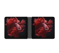 Red Betta Siamese Fighting Fish - Cartera plegable de piel delgada para tarjetas de efectivo