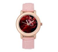 Red Betta Siamese Fighting Fish - Reloj de pulsera para mujer, elegante, analógico, de cuarzo, correa de piel