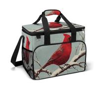 Red Bird on Snowy Branch Minimal Vintage Camping Cooler Bag Insulated Beach Coolers Portable Leak Bags with Shoulder Strap