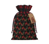 Red Birds Fauna Wild Printing Color Plaid Cordón Bolsa de Navidad con etiqueta Kraft de 4.7 x 6.9 pulgadas para Halloween