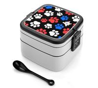 Red Blue White Dogs And Cats Paws Bento Box 1000ml Leak Proof Lunch Container with Removable Dividers & Spoon - BPA-Free PP Stackable Lunch Box for Work, Office, Picnic, Travel, Dining Out