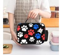Red Blue White Dogs And Cats Paws Insulated Lunch Bag for Women Lunch Box Large Capacity, Leakproof Tote with Detachable Handles- 5-Hour Cold/Hot Retention Cooler Bag for Office, Picnic, Camping