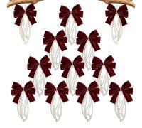Red Bows for Christmas Tree 12 Pieces Vintage Burgundy Velvet Ornaments