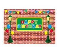 Red Brick Wall Cumpleaños Fiesta Backdrop, 1,5x1m Street Theme Happy Birthday Red Brick Wall Fondo Decoraciones Fiesta Banner para Niños Photo Booth Fotografía Suministros