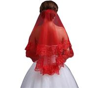 Red Bridal Wedding Simple Long Lace Veil Headpiece For Women