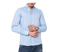 RED BRIDGE Camisa Manga Larga con diseño a Rayas para Hombres Azul Claro S