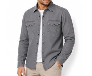 Red Bridge Camisa vaquera para hombre, informal, con bolsillo en el pecho, gris, XXL