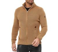 RED BRIDGE Cárdigan de Punto para Hombre Pulóver Jersey con Cremallera y Cuello Alto Basic Luxury Marrón XXL
