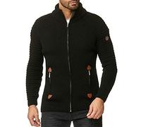 RED BRIDGE Cárdigan de Punto para Hombre Pulóver Jersey con Cremallera y Cuello Alto Basic Luxury Negro S