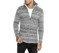 RED BRIDGE Cárdigan de Punto para Hombre Pulóver Jersey con Cremallera y Cuello Alto Gris S