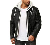 RED BRIDGE Chaqueta de imitación de cuero para hombre con capucha Negro-Blanco L