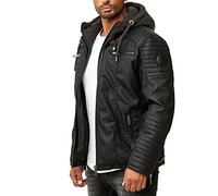 RED BRIDGE Chaqueta de imitación de Cuero para Hombre con Capucha Negro XXL