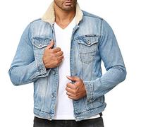 Red Bridge Chaqueta Manga Larga de Jean Vintage para Hombres Sherpa Piel Denim Jacket Azul L
