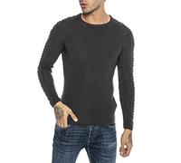 RED BRIDGE Suéter de Punto para Hombre Jersey Sudadera Slim-Fit Cross Lines Gris XL
