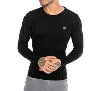 RED BRIDGE Suéter de Punto para Hombres Sudadera Jersey Slim-Fit Up and Down Negro XL