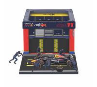 RED BULL F1 RB19 DIORAMA GARAGE PIT-STOP TEAM ORACLE RED BULL RACING N 11 SEASON 2023 SERGIO PEREZ WITH CREW FIGURE AND ACCESSORIES BLUE YELLOW RED