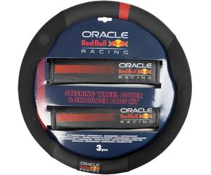Red Bull Racing Kit De Fundas Acolchadas para Volante Red Bull Powerbar Racing En Negro Y Rojo Y 2 Trabillas para Cinturón De Coche, Material Antideslizante, Fácil Instalación, Duraderas Y