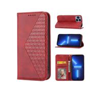 (Red)Business Style Pu Leather Phone Case Folio For Iphone 12 Pro With Card Holder Lenyard