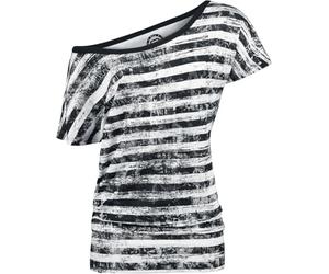 RED by EMP Mujer Camiseta básica Suelta Blanca y Negra con Rayas M