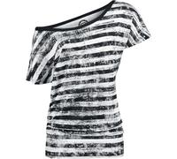 RED by EMP Mujer Camiseta básica Suelta Blanca y Negra con Rayas XXL
