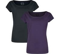 RED by EMP Mujer Camisetas Negras y moradas con Cuello Redondo en Pack Doble XL