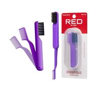 Red by Kiss Cepillo plegable 2 en 1 con estuche de viaje, diseño compacto del tamaño de la palma, cerdas de jabalí 100% suaves para un cabello suave y control de bordes, herramienta portátil para