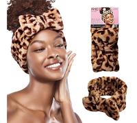 Red by Kiss Diadema de spa para lavar la cara, maquillaje facial, lazo para la cabeza, suave forro polar de felpa elástica, para mujeres, ducha, baño, lavado facial (leopardo)