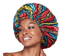 Red by Kiss Gorro ajustable reversible de satén sedoso, ajuste seguro para dormir, protege el cabello y mantiene la humedad, banda ajustable y fácil cuidado, Xl/Negro y azteca, Talla única