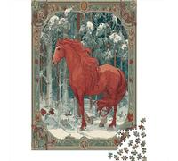 Red Caballo in The Snowy Forest Rompecabezas para Adultos || 38x26cm/1000pcs Juegos Educativos De Decoración del Hogar