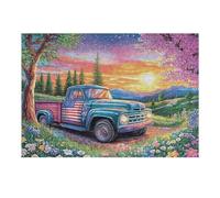 Red Camión en Campo al Atardecer Puzzles 300 Piezas Portátil 3D Compacto Rompecabezas Familiar para Toda La Familia Maquetas Educativas Construir Aliviar Estrés 300 PCS