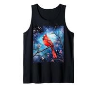 Red Cardinal Bird Blue Starry Night Pink Floral Sky Flower Camiseta sin Mangas