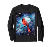 Red Cardinal Bird Blue Starry Night Pink Floral Sky Flower Manga Larga
