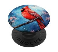 Red Cardinal Bird Blue Starry Night Pink Floral Sky Flower PopSockets PopGrip Adhesivo