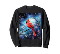 Red Cardinal Bird Blue Starry Night Pink Floral Sky Flower Sudadera
