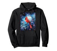 Red Cardinal Bird Blue Starry Night Pink Floral Sky Flower Sudadera con Capucha