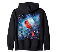 Red Cardinal Bird Blue Starry Night Pink Floral Sky Flower Sudadera con Capucha