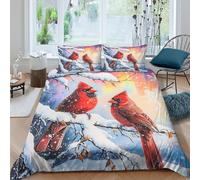 Red Cardinal Funda Edredon Microfibra Juego de Ropa de Cama de 3 Piezas Impresión 3D Cierre de Red Cardinal Arte Estilo Funda de Edredón Funda de Almohada a Juego Suave Lavables for Adolescentes