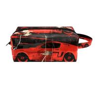 Red Cars - Bolsa de maquillaje colgante con diseño abstracto de coches rojos, bolsa de viaje de cuero resistente al agua con asa, estuche de cosméticos portátil para mujeres, hombres y niñas,