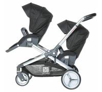 RED CASTLE, Cochecito de bebé gemelos/tándem/doble, desde el nacimiento, Asientos reversibles/respaldo de 3 posiciones, Cesta grande de almacenamiento, Chasis ajustable, Modulable, Evolutwin, Negro