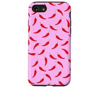 Red Chili Pepper Spicy Pink Pattern Fun Estética Food Art Carcasa para iPhone SE (2020) / 7/8