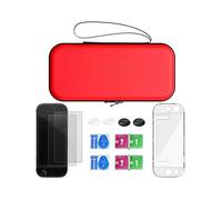 (Red) Console Protective Kit Lightweight Travel Storage Bag Reinforced Shell Cover Sleeve Toughened Film Thumb Grips for NSW2 White