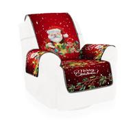 Red Couch Cover - Reversible Christmas Sofa Protector, 3D Printed Slipcover | Festive Santa Claus Furniture Cover for Holiday Home, Decorative Washable Stretch Fabric for 1 2 3 Seater, Durable Living