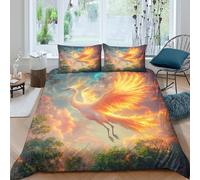 Red-Crowned Crane - Juego de funda nórdica de 3 piezas, estampado 3D, con fundas de almohada, diseño oriental, cremallera oculta, microfibra doble (200 x 200 cm)