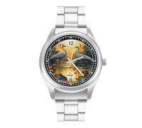 Red-Crowned Crane - Reloj casual para hombre con correa de acero inoxidable y cuarzo de aleación