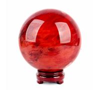 Red Crystal Ball with Stand, Melting Quartz Polished Divination Ball,Feng Shui Wealth Stone,Fortune Gemstone Sphere for,Home Decoration,10cm/3.9in